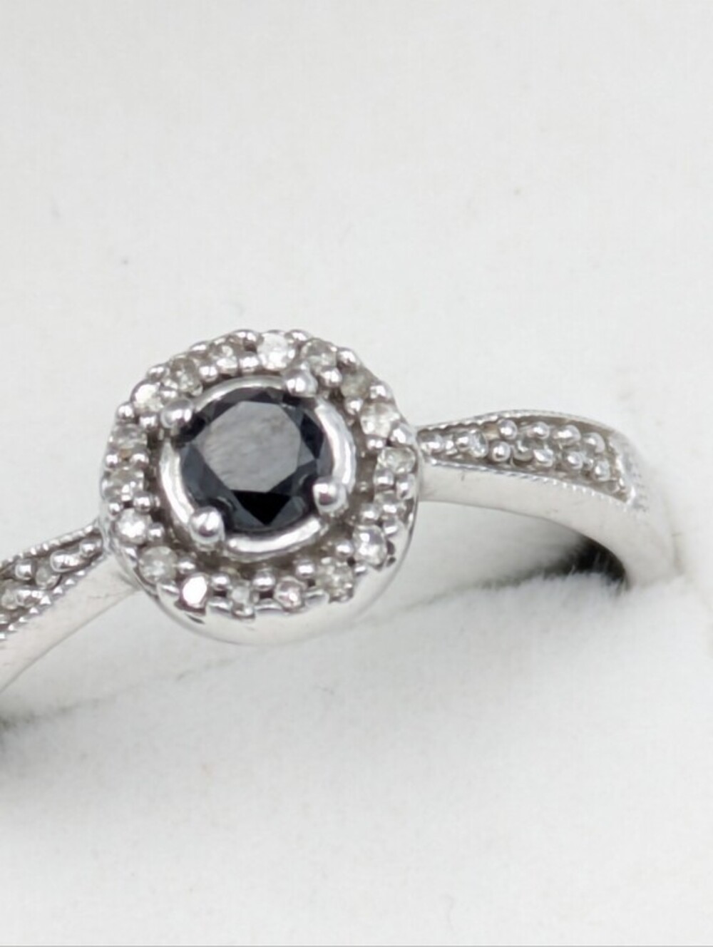 White gold 10k diamond and black diamond halo ring - Picture 9 of 11